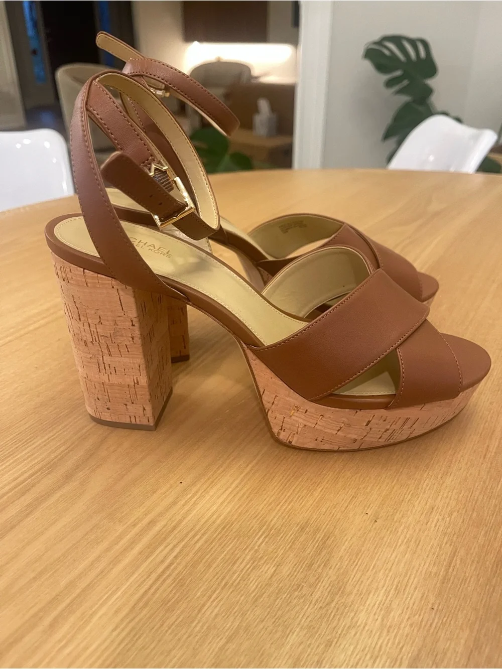 Michael Kors Odette Leather Platform Heels Luggage Brown 10M NEW
